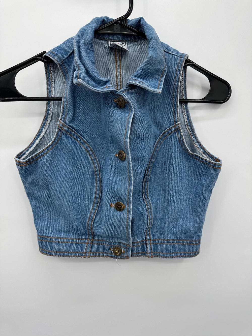 Vintage C'est Toi Made in U.S.A. Medium Wash Denim Cropped Vest Top Sz S